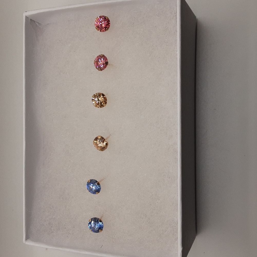 3 Pairs 10K Gold And Cubic Zirconia Earrings